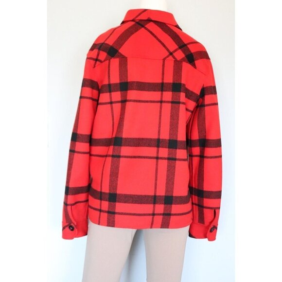 Weekend Max Mara Women's Medium Red Jacket Plaid Front Pocket Button Down Fleece - Picture 7 of 9